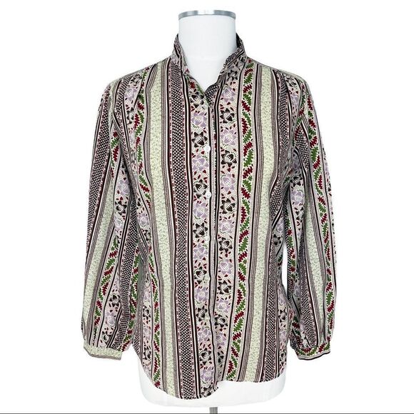 VINTAGE Retro Print Long Sleeve Button Down Top - Picture 6 of 15